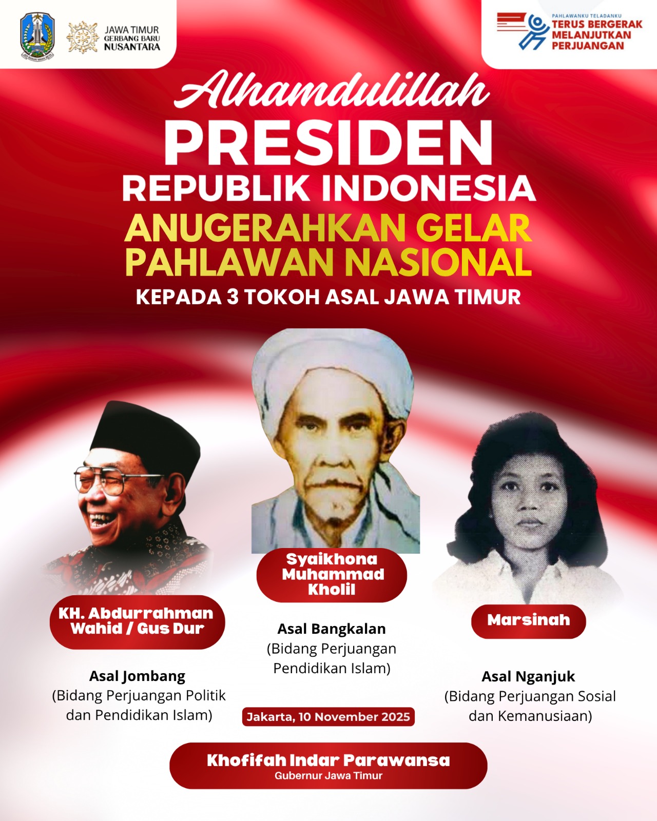 Tiga Pahlawan Nasional Baru Asal Jawa Timur, Ini Daftarnya 