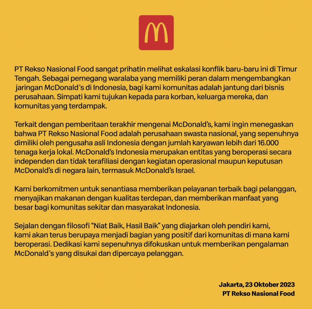 Sumbang 1,5 Miliar Untuk Palestina, McDonalds Indonesia Patahkan Isu ...