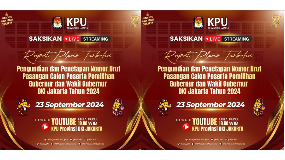 Jadwal dan Link Live Streaming Pengundian Nomor Urut Pilgub Jakarta 2024, Dimulai Pukul 19.00 WIB