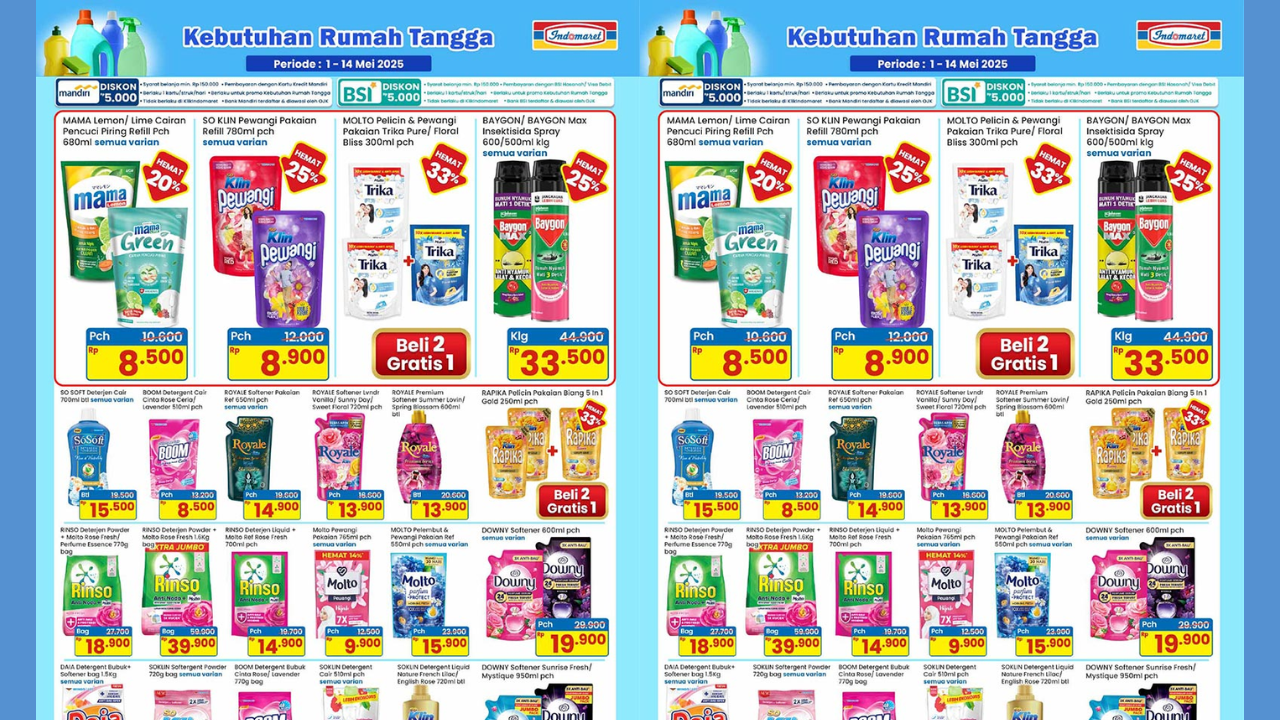Promo Indomaret Terbaru Hari ini 4 Mei 2025, Aneka Detergent Pencuci Baju Mulai Rp8.000 Aja! 