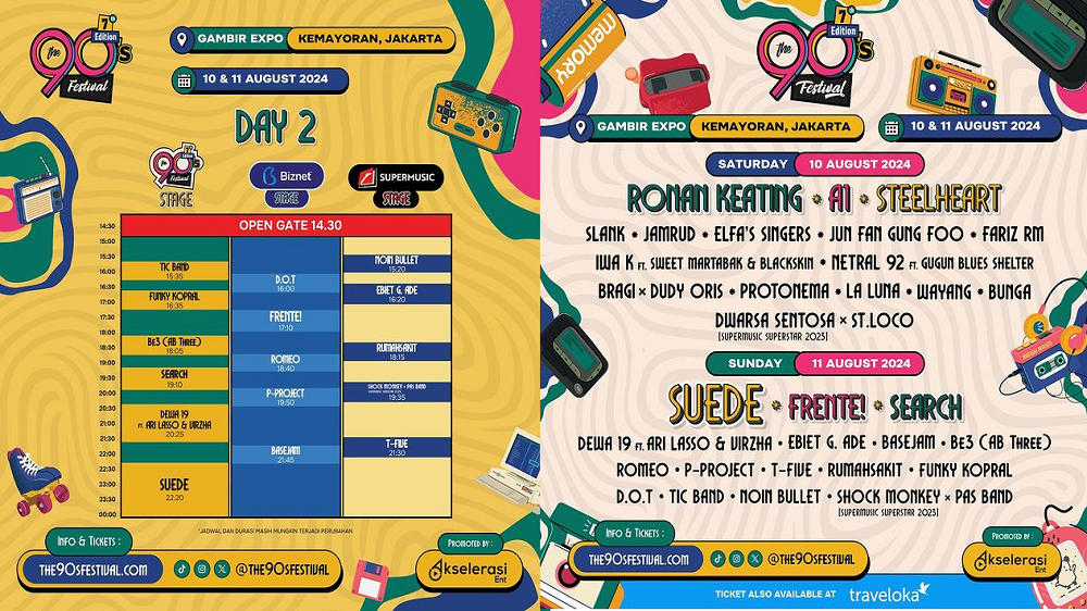 Rundown The 90's Festival 2024 Day 2, Ada Dewa 19 hingga Suede Siap Guncang Gambir Expo!