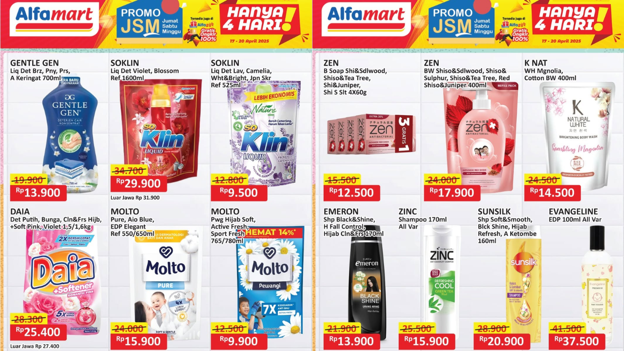 Promo JSM Alfamart Hari Ini Terbaru 20 April 2025 Edisi Paskah 2025, Deterjen Rp9 Ribuan