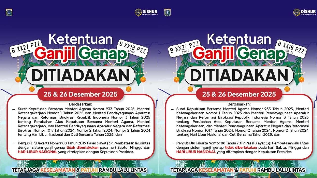 Libur Natal 2025! Jadwal Ganjil Genap Jakarta 25-26 Desember Ditiadakan, Pengendara Bebas Melintas