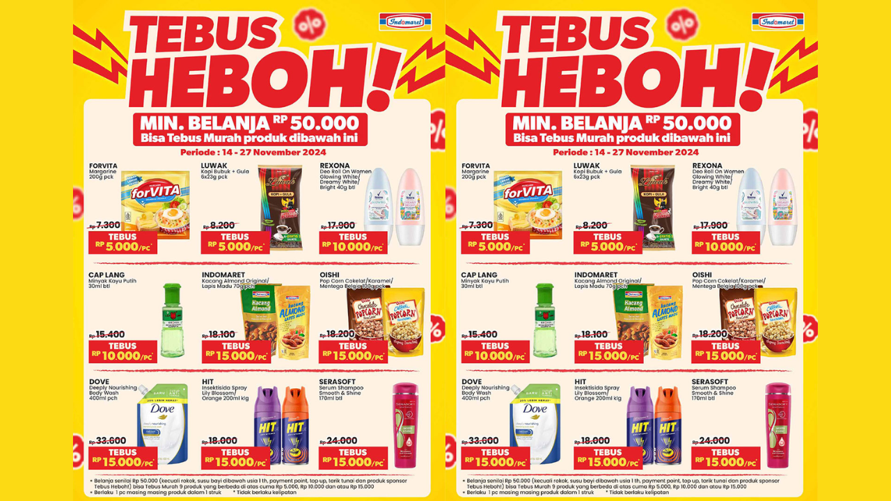 Katalog Promo Indomaret Terbaru Kamis 21 November 2024, Ada Tebus Murah Serba Rp15 Ribu!