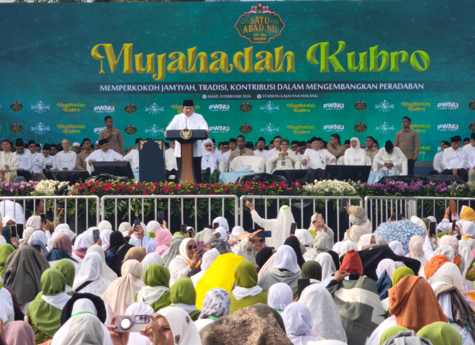 Pidato Prabowo di Stadion Gajayana: NU Adalah Pilar Kebesaran Bangsa Indonesia