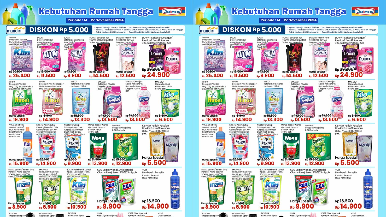 Katalog Promo Indomaret Terbaru 17 November 2024, Harga Detergent Cuci Baju Mulai Rp9.900 