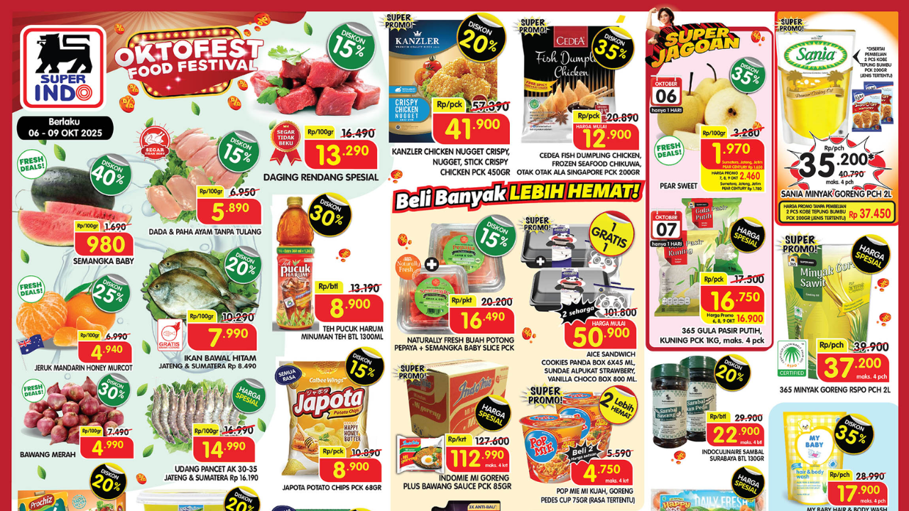 Promo Superindo Minggu Ini Terbaru 6-9 Oktober 2025, Sania Minyak Goreng Mulai Rp35 Ribuan