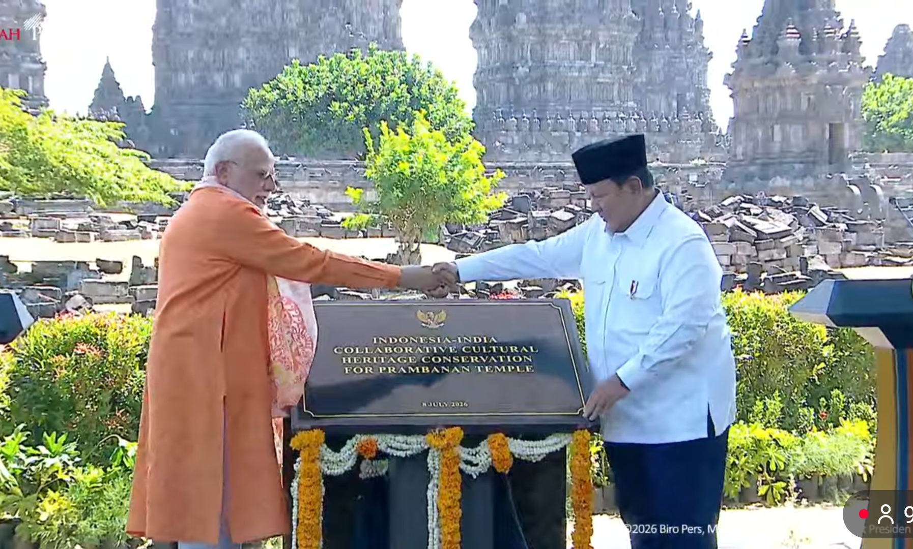 Prabowo dan Modi Resmi Kerja Sama Restorasi Candi Prambanan
