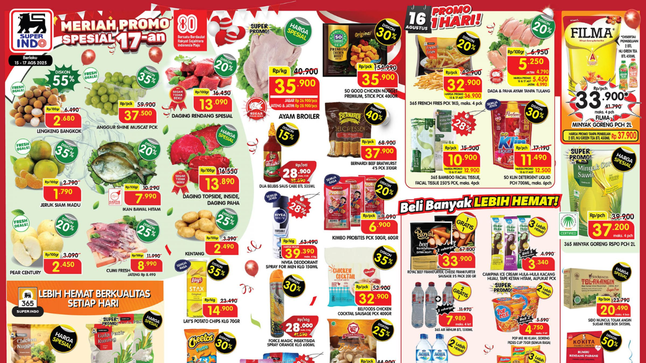 Promo JSM Superindo Minggu Ini 15-17 Agustus 2025 Spesial HUT ke-80 RI, Filma Minyak Goreng Cuma Rp33 Ribuan