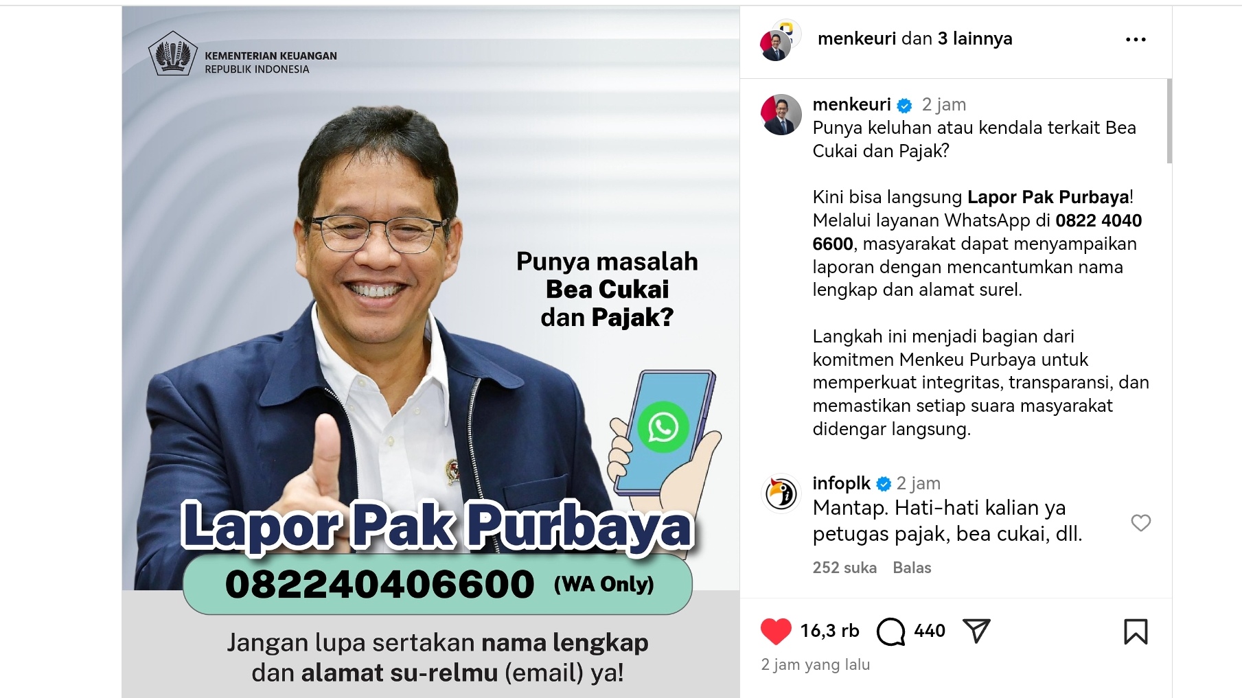 Menkeu Purbaya Buka Kanal “Lapor Pak Purbaya” untuk Aduan Bea Cukai dan Pajak