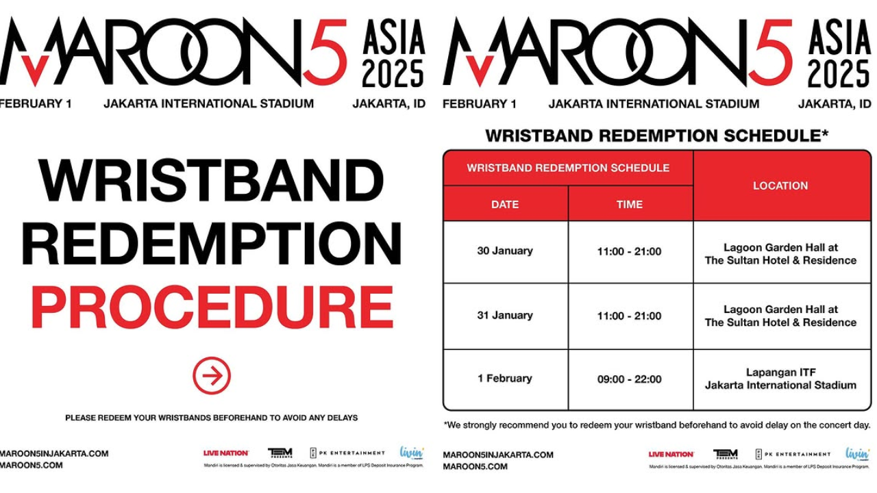 Jadwal dan Cara Penukaran Tiket Konser Maroon 5 di Jakarta 2025, S.I.N Catat Lokasinya!