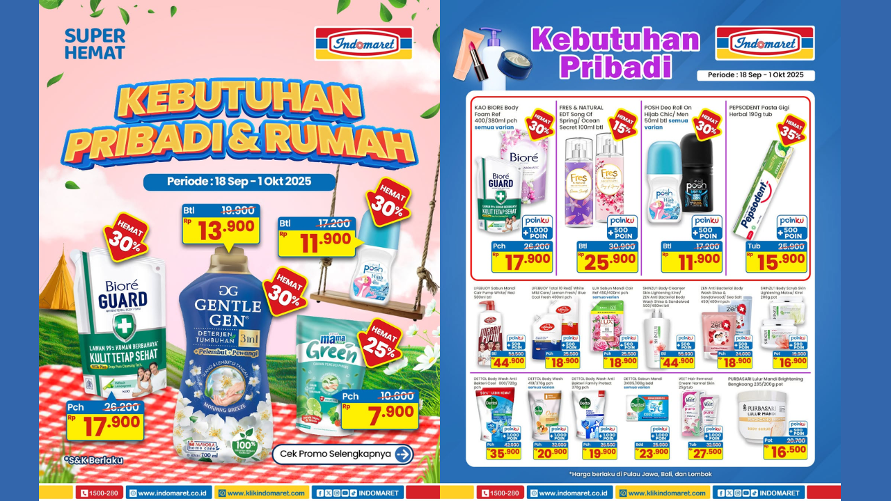 Promo Indomaret Akhir Pekan 20 September 2025, Shampo dan Sabun Mandi Cair Mulai Rp13 Ribuan!
