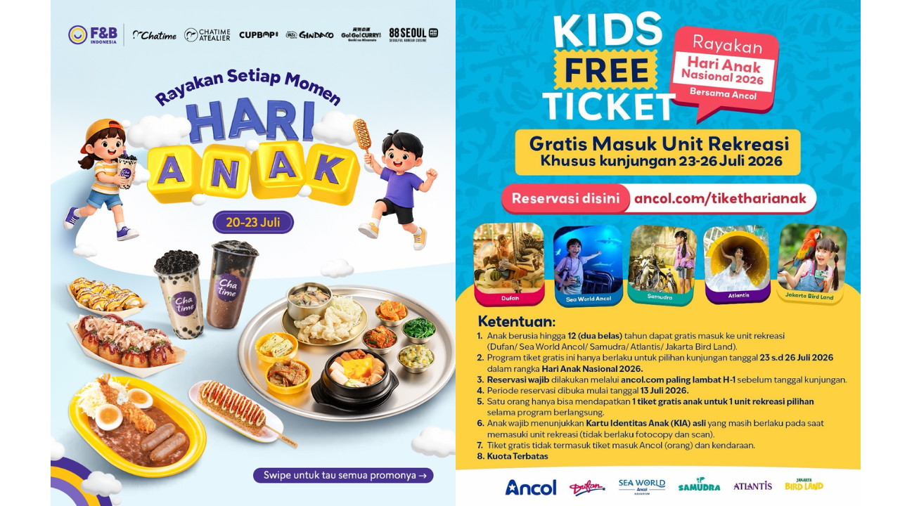 7 Daftar Promo Hari Anak Nasional 2026, Ada Makanan-Minuman hingga Diskon Tiket Masuk Dufan 