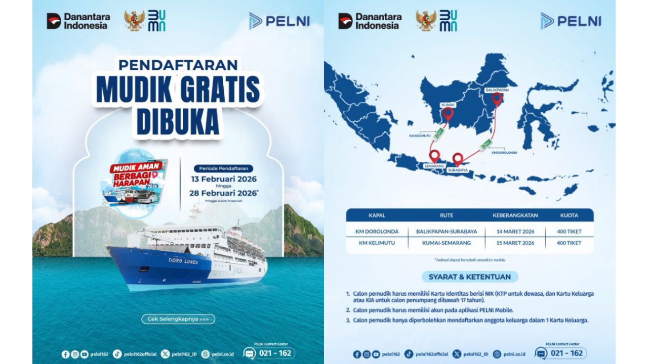 Link dan Cara Daftar Mudik Gratis PELNI 2026 Resmi Dibuka Hari ini 13 Februari, Tersedia 800 Kuota