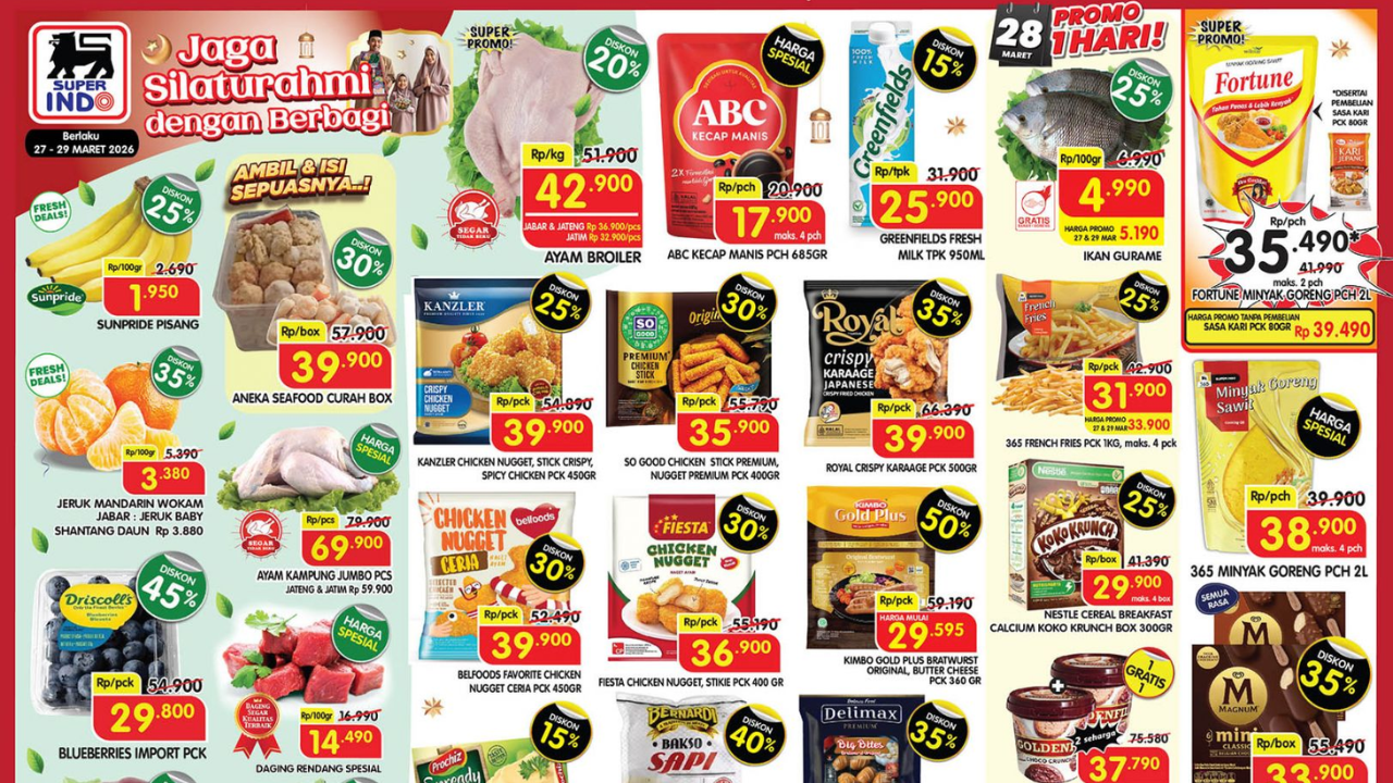 Promo JSM Superindo Terbaru Minggu Ini 27-29 Maret 2026, Minyak Goreng 2L Mulai Rp34 Ribuan