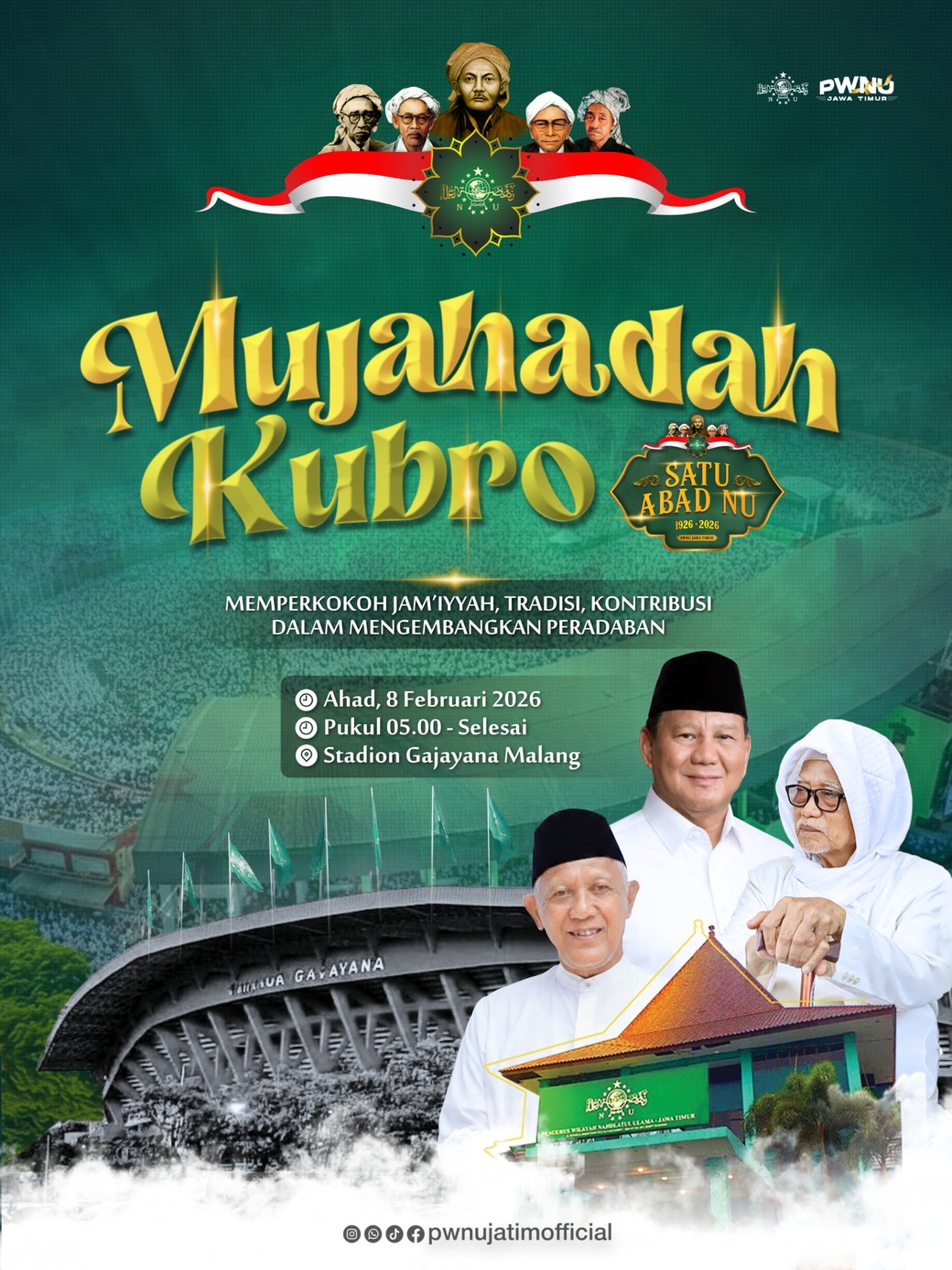 Prabowo Dijadwalkan Hadiri Mujahadah Kubro 1 Abad NU di Malang, Stadion Gajayana Bakal Memutih