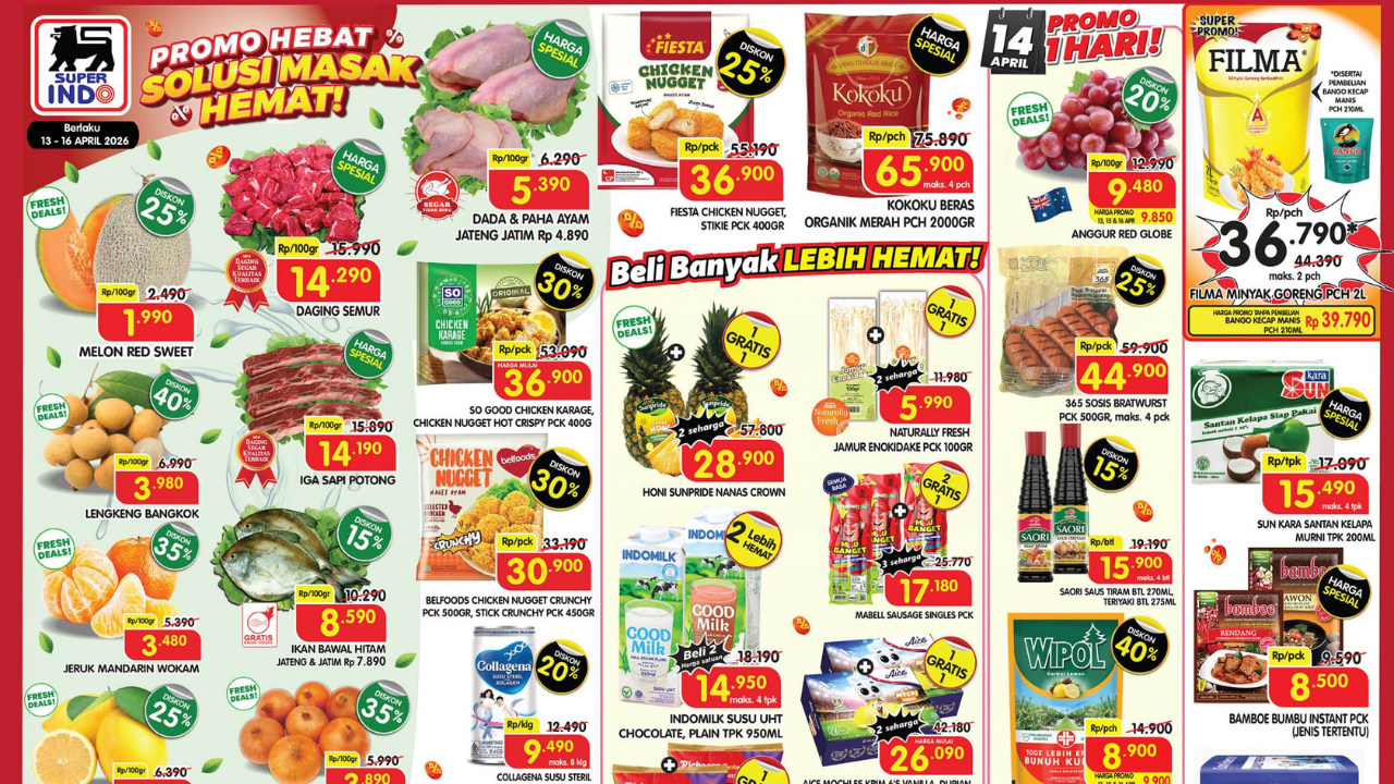 Katalog Promo Superindo Terbaru Minggu Ini 13-16 April 2026, Filma Minyak Goreng Rp36 Ribuan