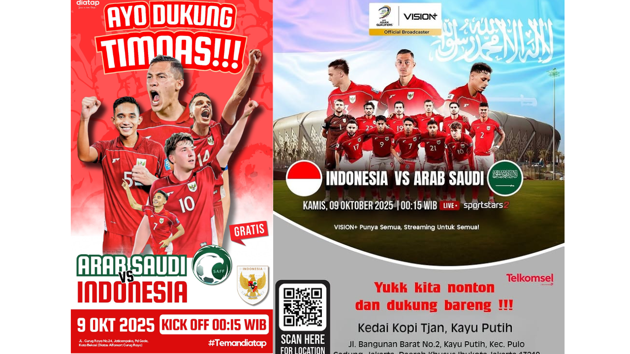 11 Lokasi Nobar Timnas Indonesia vs Arab Saudi Kualifikasi Piala Dunia 2026 di Bekasi, Yuk Warga Cek Daftarnya!