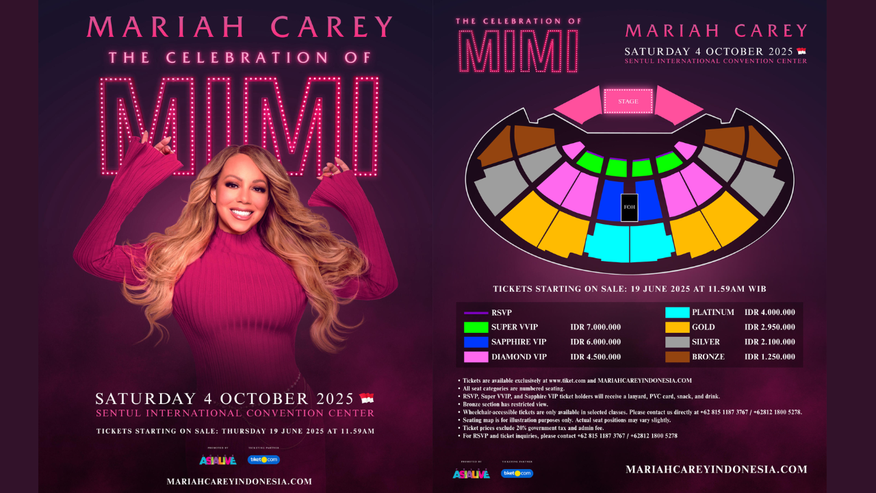 Link dan Cara Beli Tiket Konser Mariah Carey di Bogor 2025, Dibuka Hari ini Pukul 12.00 WIB