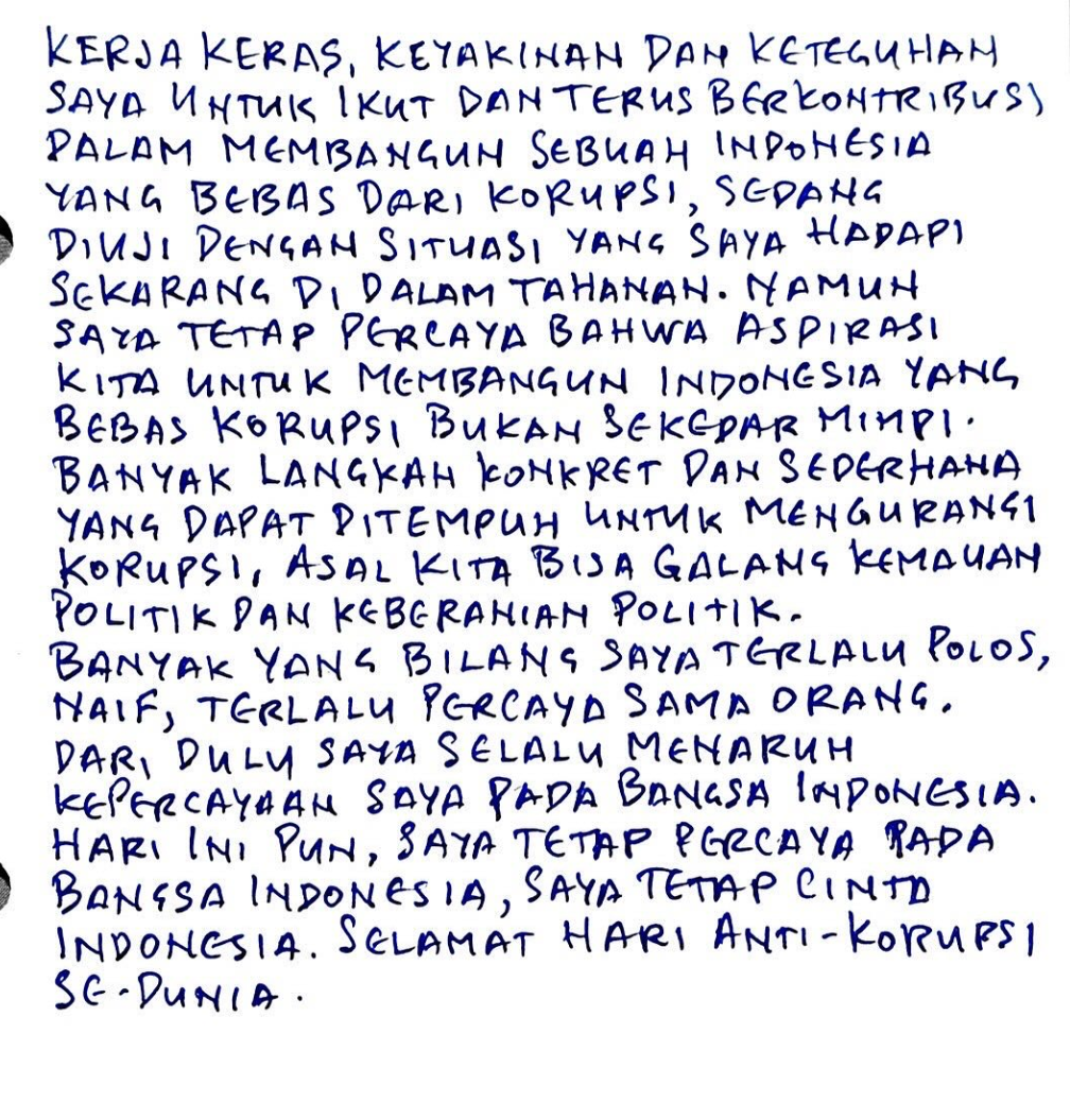 Tom Lembong Tulis Surat Lagi dari Penjara, Intip Pesannya!