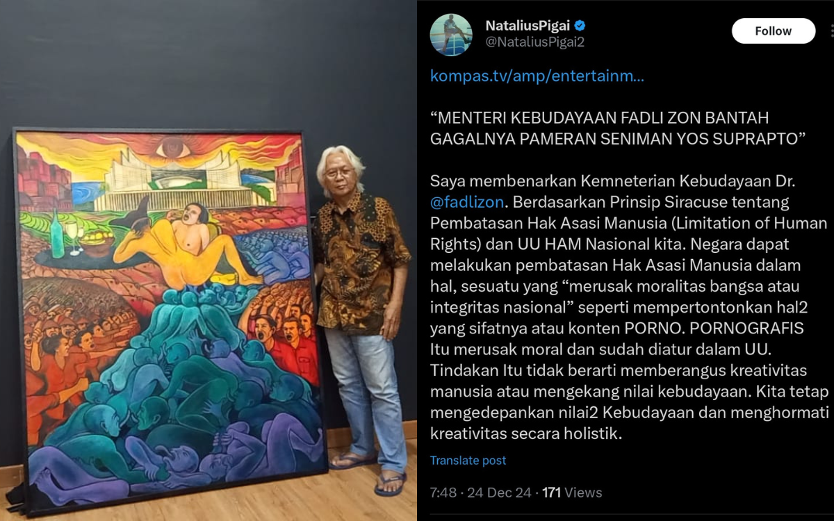 MenHAM Natalius Pigai Sepaham dengan Fadli Zon soal Lukisan Vulgar: Merusak Moral Bangsa