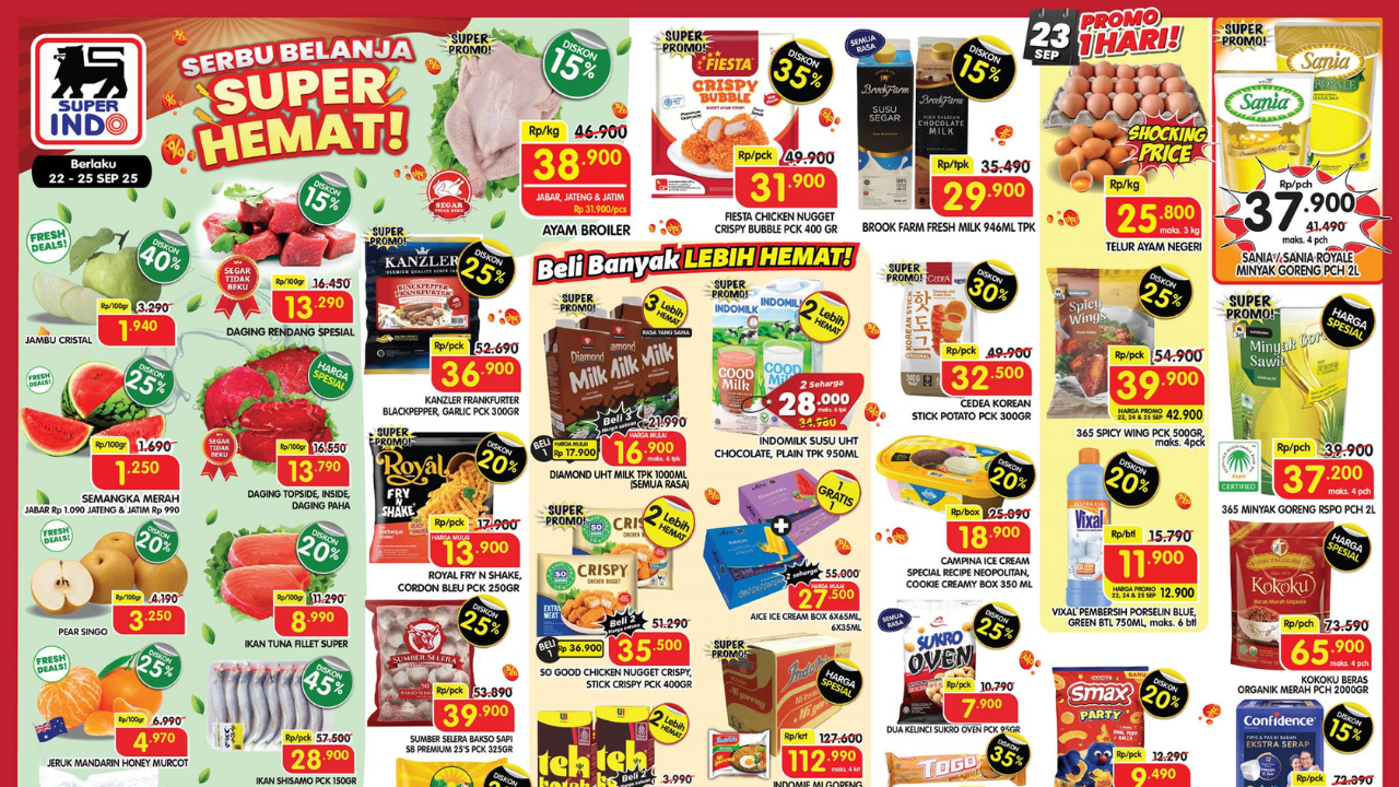 Promo Superindo Minggu Ini Terbaru 22-25 September 2025, Jelang Gajian Sania Minyak Goreng Rp37 Ribu