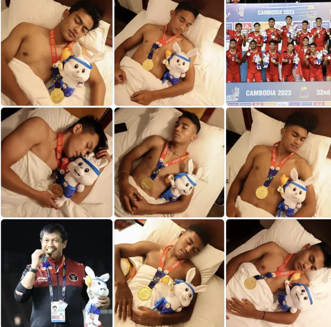 Ya Ampun! Marselino Ferdinan sampai Pratama Arhan Tidur Nyenyak dengan Kalung Medali Emas SEA Games 2023, Netizen: Juara Mah Bebas