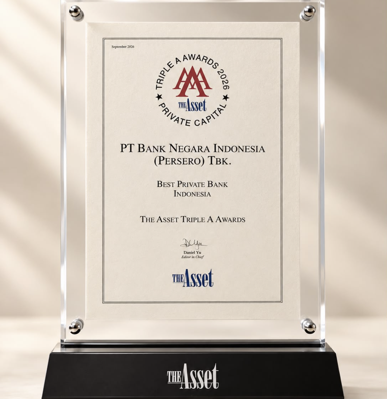 BNI Private Dinobatkan sebagai Best Private Bank in Indonesia 2026