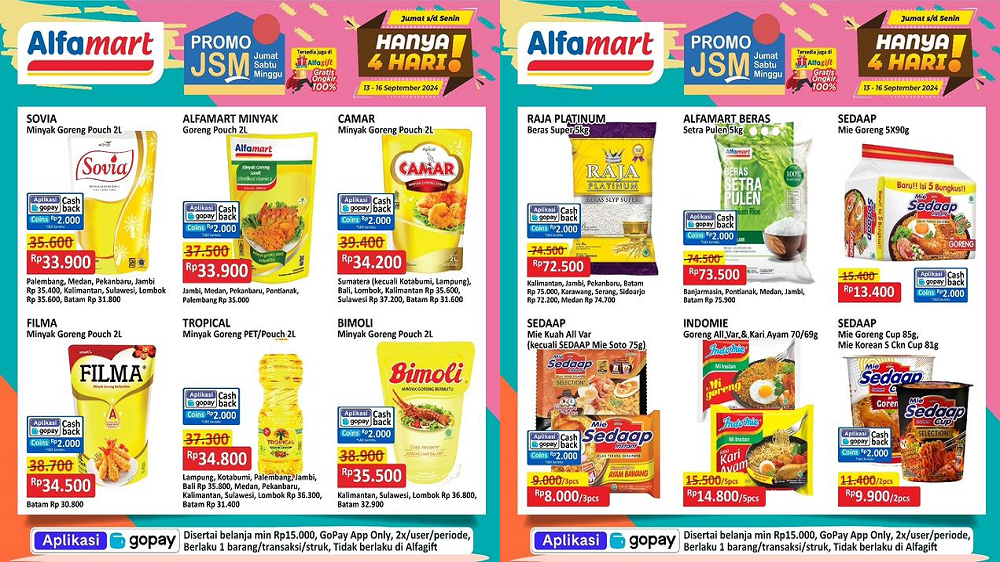 Katalog Promo JSM Alfamart 13-15 September 2024, Diskon Murah Minyak Goreng-Beras Mulai Rp33 Ribuan