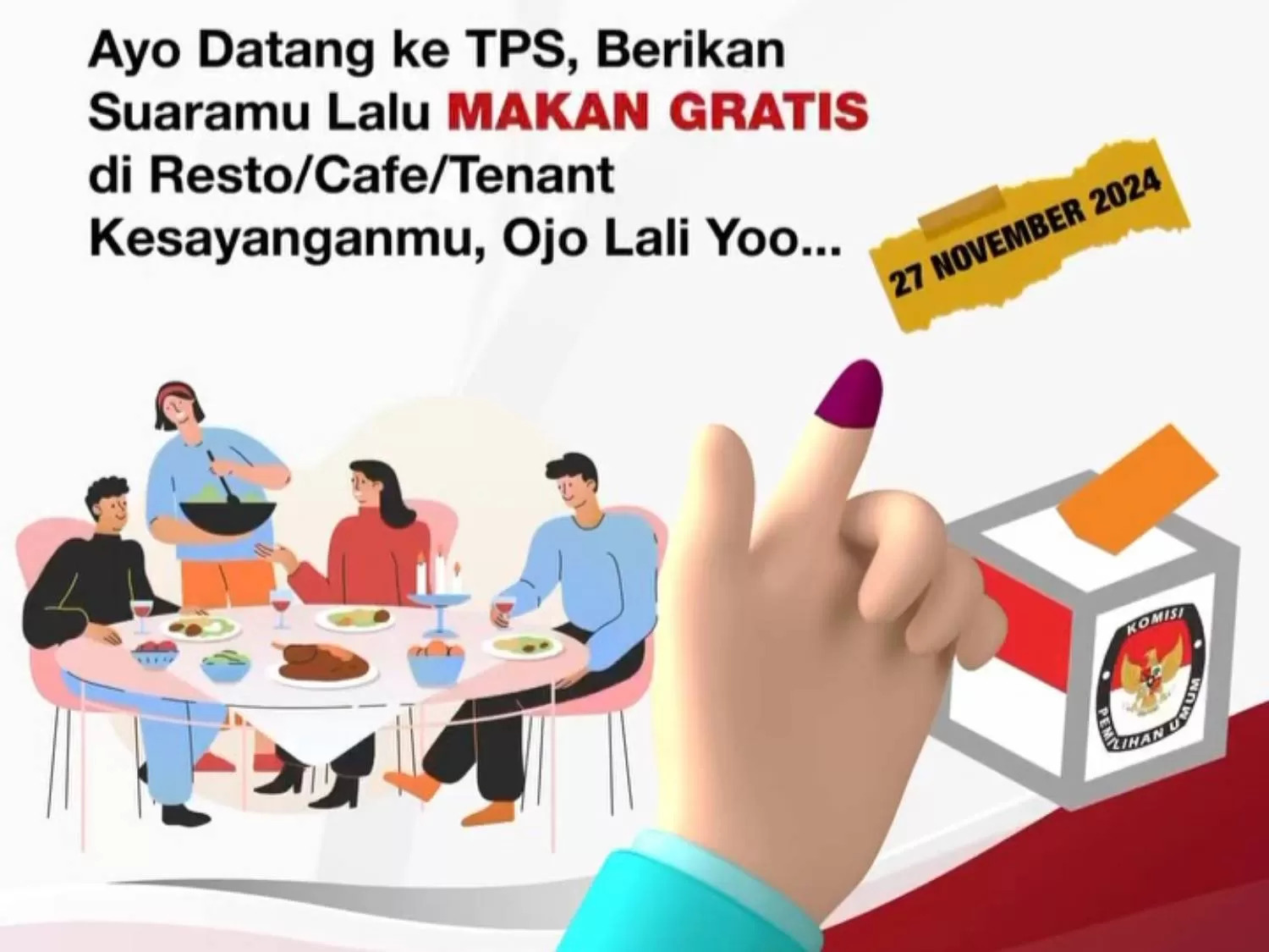 96 Promo Makan Gratis Pilkada 27 November 2024 di Surabaya, Cukup Tunjukkan KTP dan Jari Bertinta