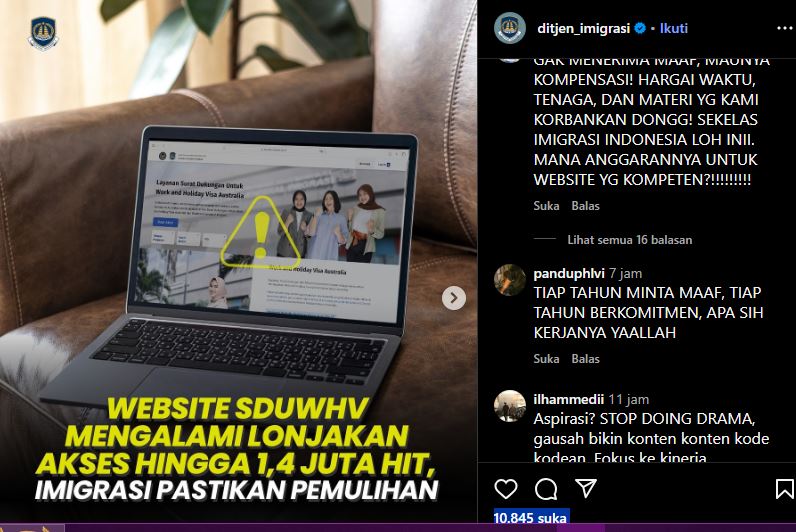 Website SDU WHV Imigrasi Down! Lonjakan 1,4 Juta Akses, Gen Z Geram, Dibuka Kembali Jumat