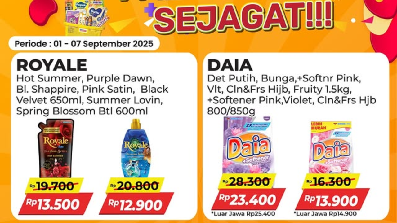 Promo Alfamart Terbaru Pekan Ini 1-4 September 2025, Deterjen DAIA Cuma Rp13 Ribuan