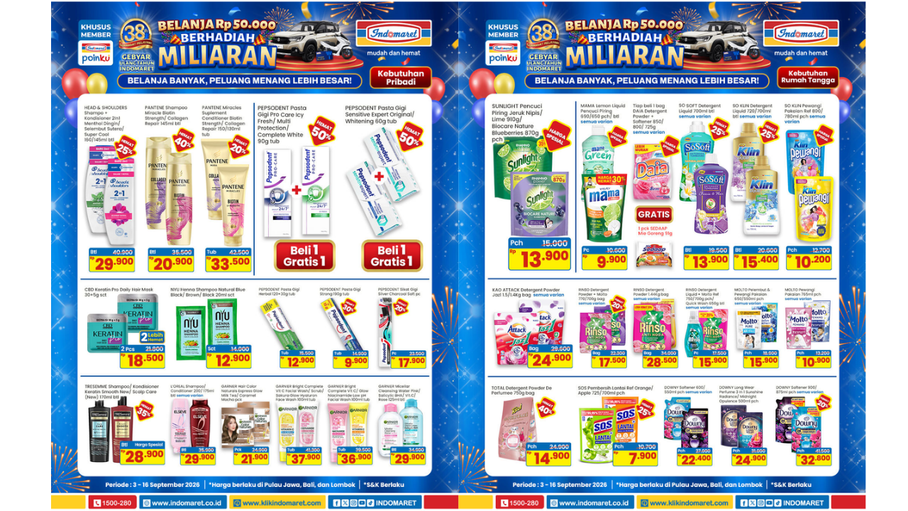 Promo Indomaret Terbaru Hari ini 12 September 2026, Diskon Detergent Rinso-Downy Mulai Rp15 Ribuan