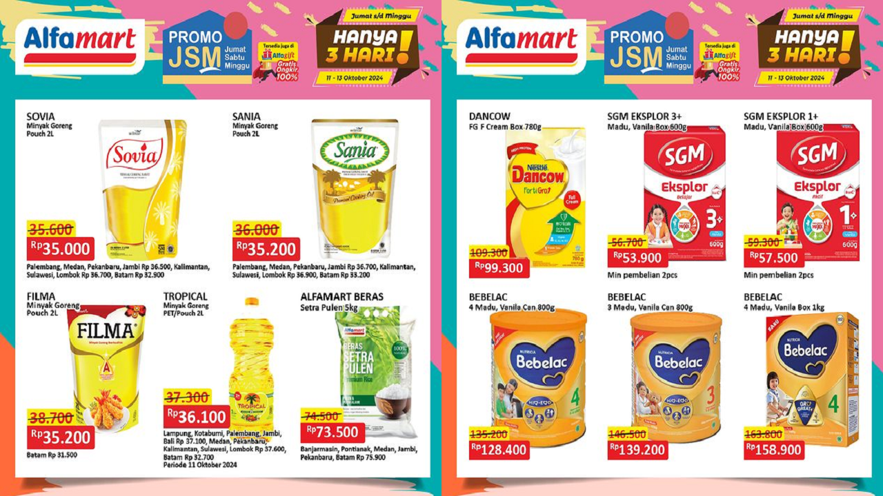 Katalog Promo JSM Alfamart 11-13 Oktober 2024, Beras-Minyak Goreng Mulai Rp35 Ribuan