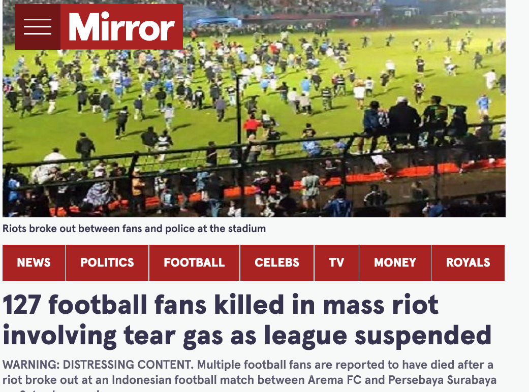 Media Asing Soroti Kerusuhan Sepak Bola di Stadion Kanjuruhan yang Menewaskan 127 Orang 