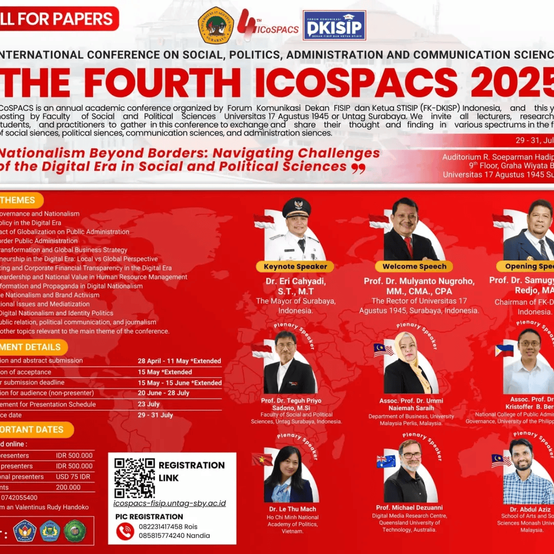 The Fourth ICOSPACS 2025: Surabaya Tuan Rumah Konferensi Internasional Ilmu Sosial dan Politik