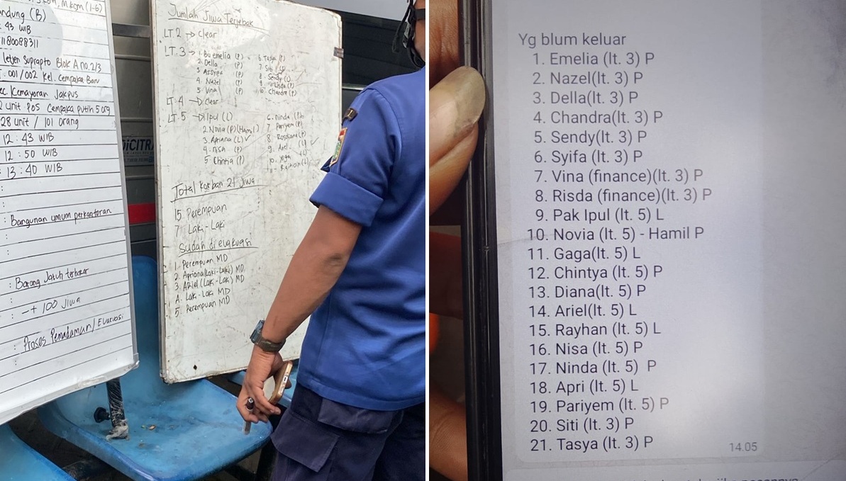 Beredar Daftar Nama Korban yang Masih Terjebak di Kebakaran Gedung Kemayoran, Ada yang Belum Keluar Gedung