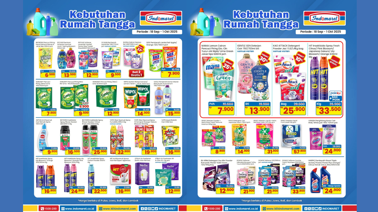 Katalog Promo Indomaret Minggu ini 29 September-5 Oktober 2025, Diskon Sabun Pencuci Piring Cuma Rp7 Ribuan!