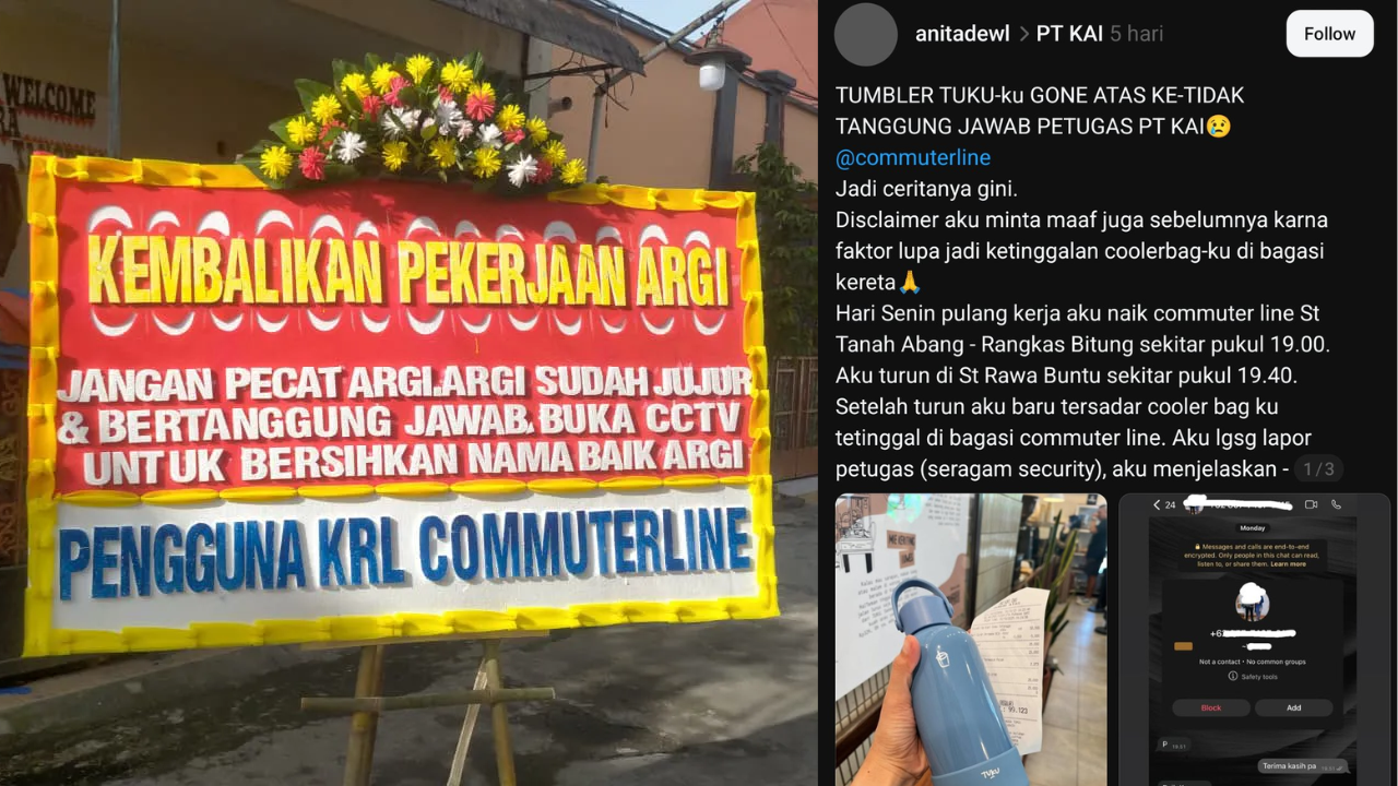 Imbas Tumbler Tuku Hilang, Karangan Bunga dari Pengguna KRL Banjiri Stasiun dan Kantor Pusat KAI: Bersihkan Nama Baik Argi