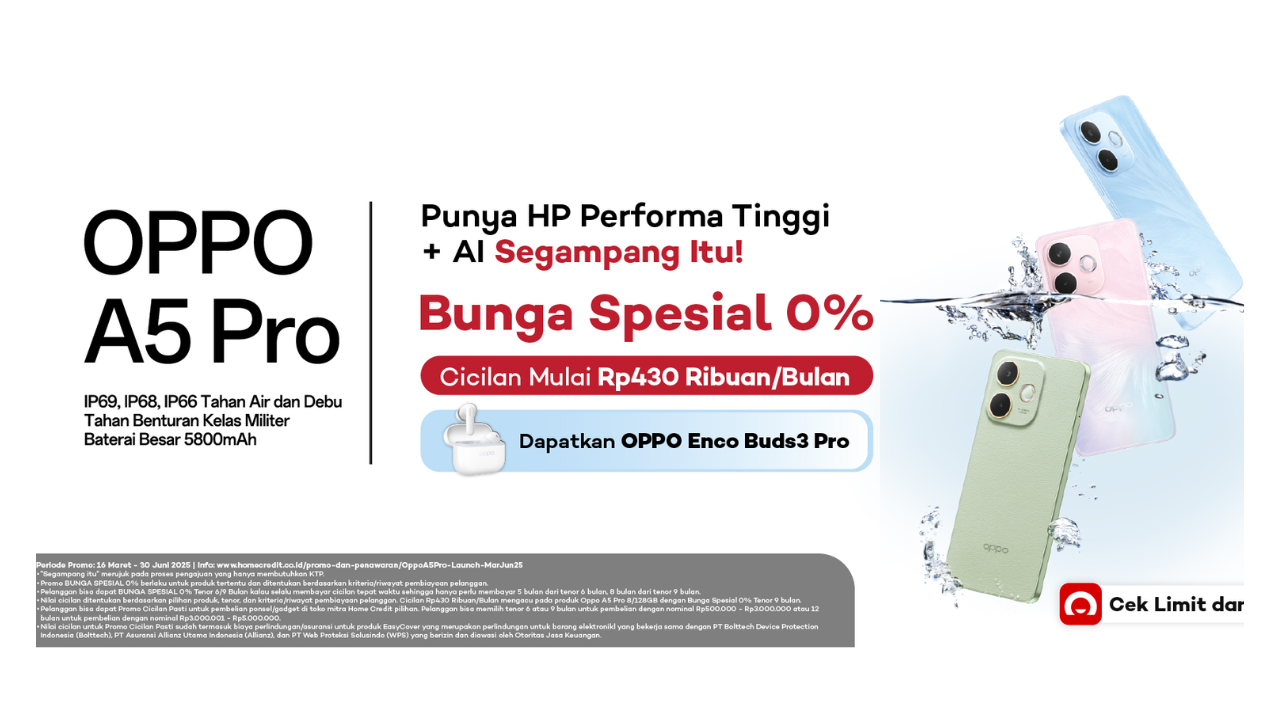 Simulasi Kredit Cicilan Oppo A5 Pro Bunga 0 Persen, Cukup Bayar Rp430 Ribu Per Bulan Bisa Bawa Pulang HP Idaman