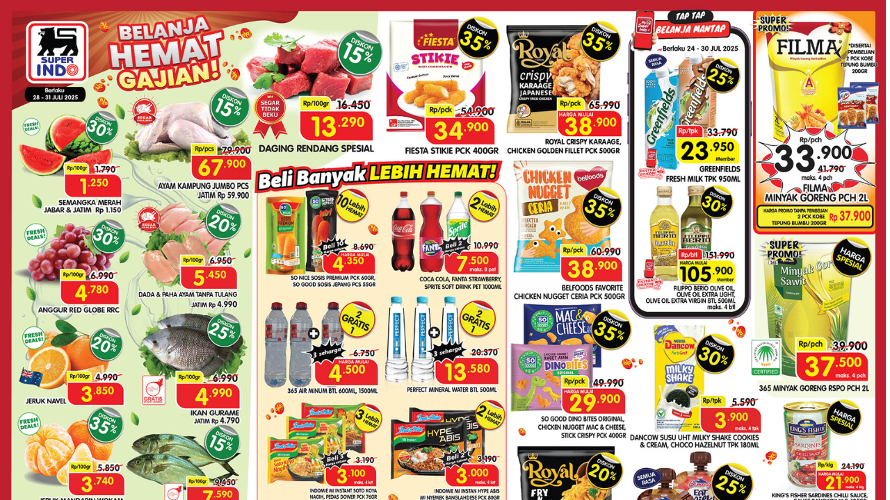 Promo Superindo Minggu Ini 28-31 Juli 2025, Akhir Bulan Filma Minyak Goreng Rp33 Ribu