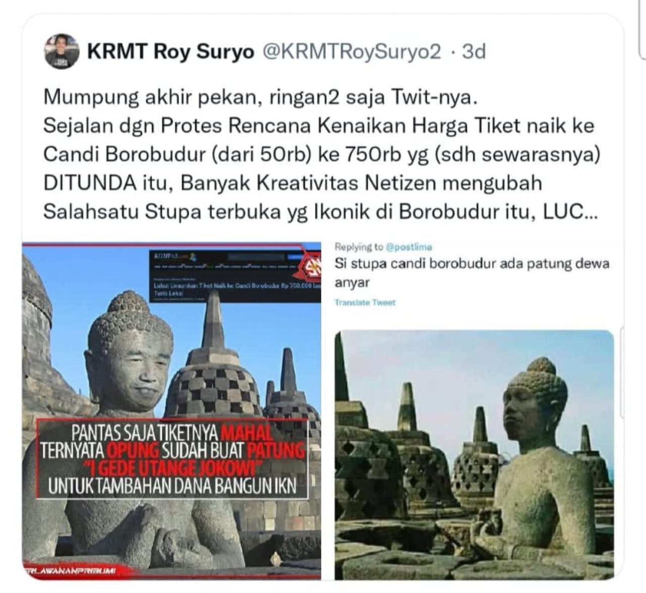 Roy Suryo Hapus Postingan Foto Stupa Borobudur Mirip Presiden Jokowi, Polri Bergerak