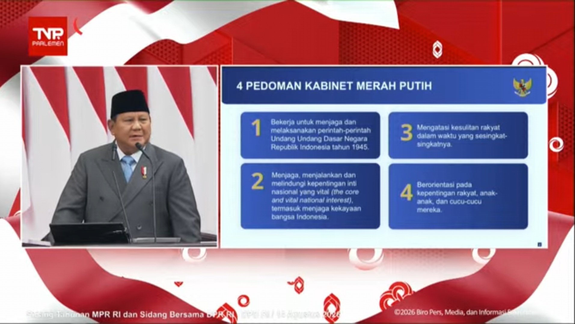 Pidato di MPR, Presiden Prabowo Tegaskan 4 Pedoman Utama Jalankan Pemerintahan