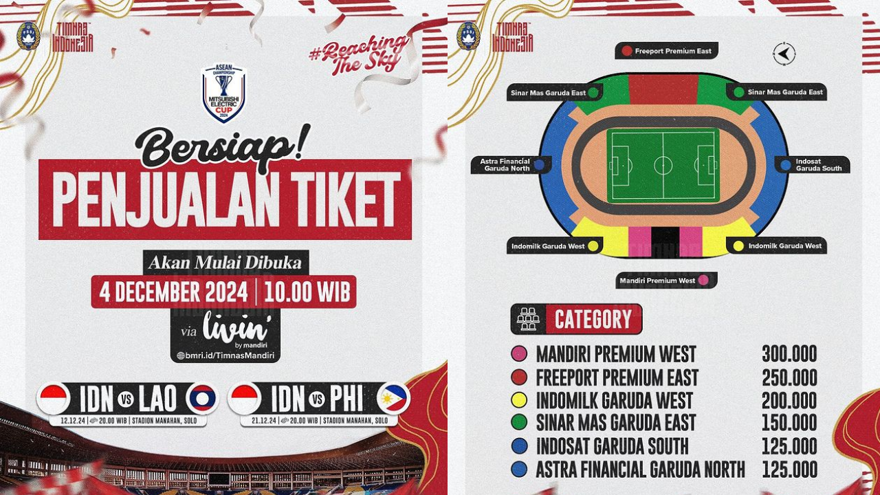 Link dan Cara Beli Tiket Timnas Indonesia vs Laos dan Filipina di Piala AFF 2024, Dijual Pukul 10.00 WIB