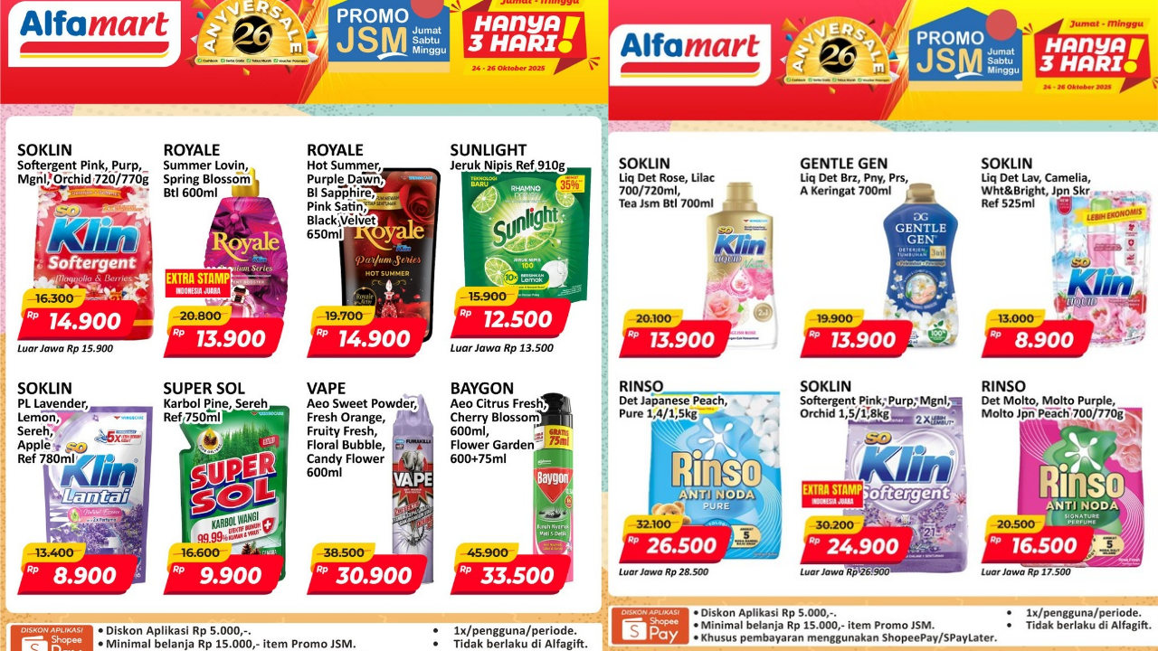 Promo JSM Alfamart Terbaru Hari Ini 25 Oktober 2025, Borong Soklin Lantai Cuma 8 Ribuan!