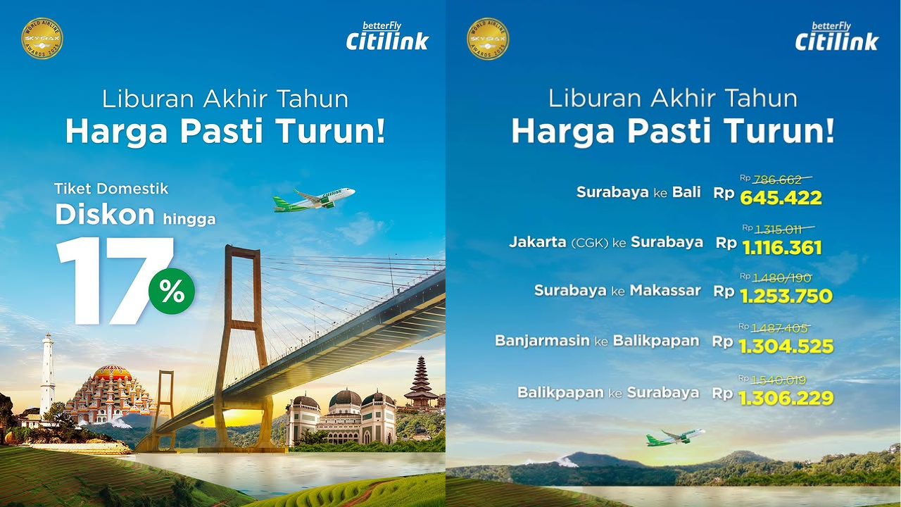 Diskon Tiket Pesawat Nataru 2025/2026, Citilink Beri Promo hingga 17 Persen
