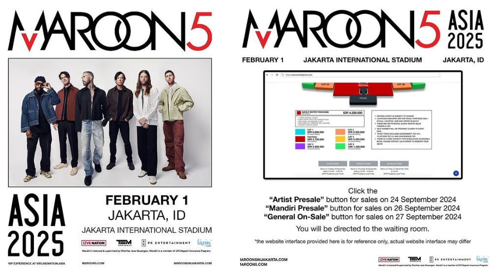 Penjualan Tiket Artist Presale Konser Maroon 5 di Jakarta dibuka Hari Ini, Begini Cara Daftar Jadi Anggota Fan Club