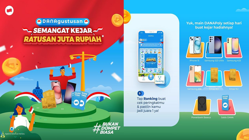 Sambut HUT ke-79 RI, Ikut Lomba DANAgustusan dan Dapatkan Hadiah iPhone 15, Samsung hingga Emas!