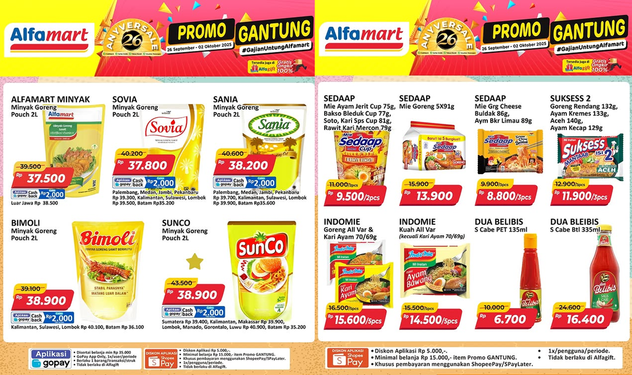 Promo JSM Alfamart Terbaru 26-28 September 2025, Diskon Minyak Goreng-Mie Instan Rp8 Ribuan