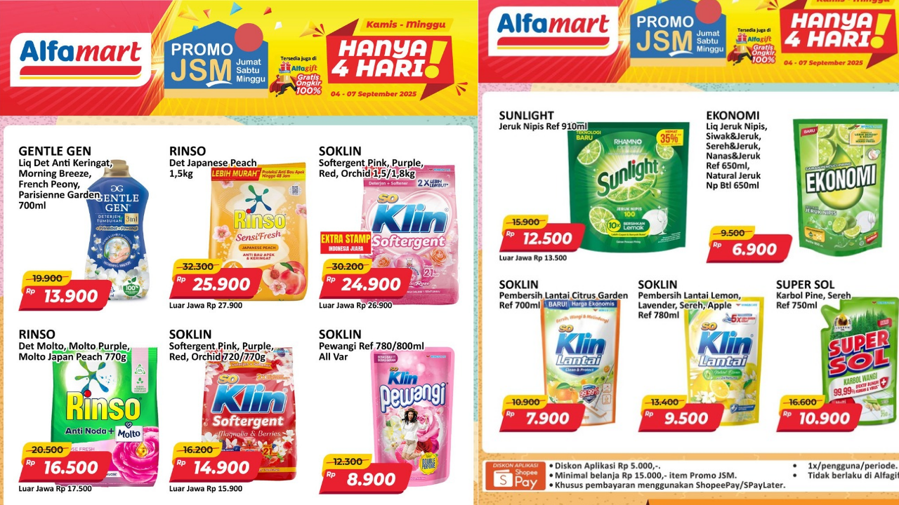 Promo JSM Alfamart Terbaru Hari Ini 6 September 2025, Belanja Soklin Lantai Cuma Rp7 Ribuan
